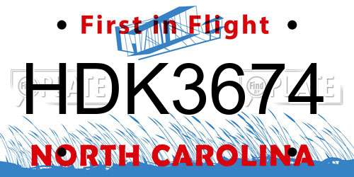 HDK3674 North Carolina License Plate