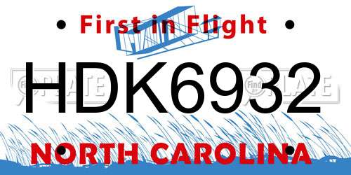 HDK6932 North Carolina License Plate