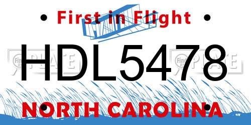 HDL5478 North Carolina License Plate
