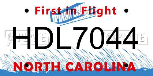 HDL7044 North Carolina License Plate