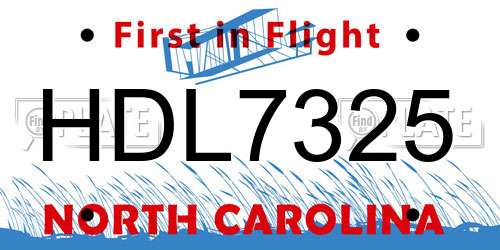 HDL7325 North Carolina License Plate