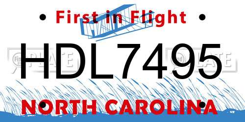 HDL7495 North Carolina License Plate