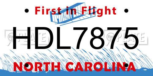 HDL7875 North Carolina License Plate