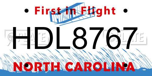 HDL8767 North Carolina License Plate