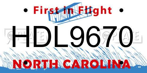 HDL9670 North Carolina License Plate
