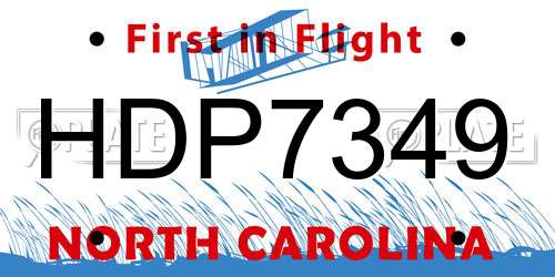HDP7349 North Carolina License Plate