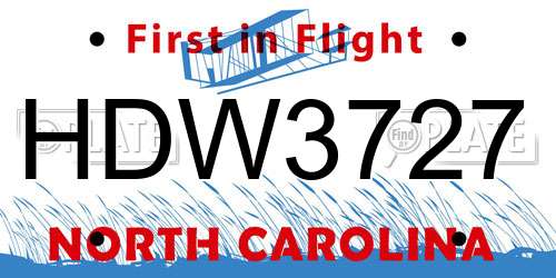 HDW3727 North Carolina License Plate