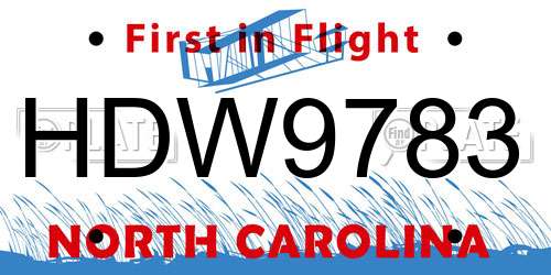 HDW9783 North Carolina License Plate