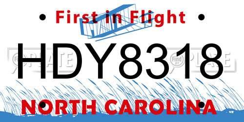 HDY8318 North Carolina License Plate