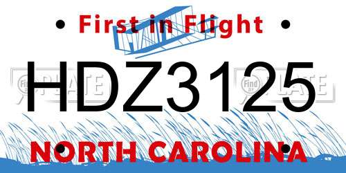 HDZ3125 North Carolina License Plate