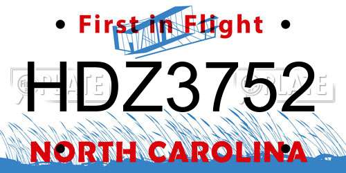 HDZ3752 North Carolina License Plate