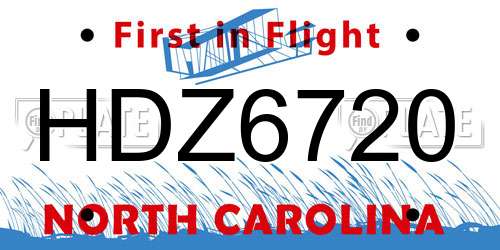 HDZ6720 North Carolina License Plate