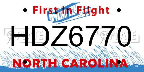 HDZ6770 North Carolina License Plate
