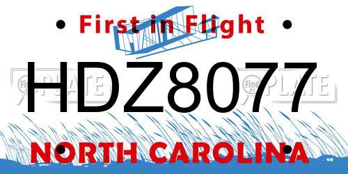 HDZ8077 North Carolina License Plate