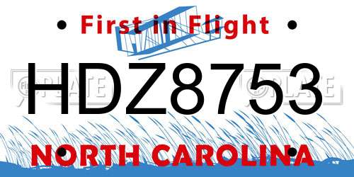 HDZ8753 North Carolina License Plate