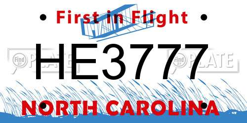 HE3777 North Carolina License Plate