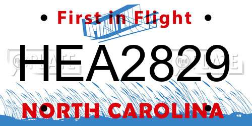 HEA2829 North Carolina License Plate