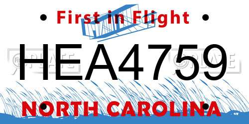 HEA4759 North Carolina License Plate