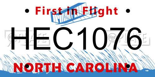 HEC1076 North Carolina License Plate
