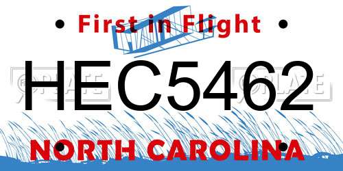 HEC5462 North Carolina License Plate