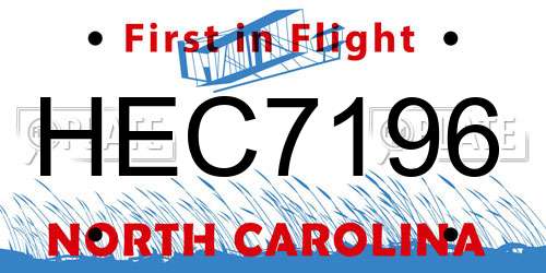 HEC7196 North Carolina License Plate