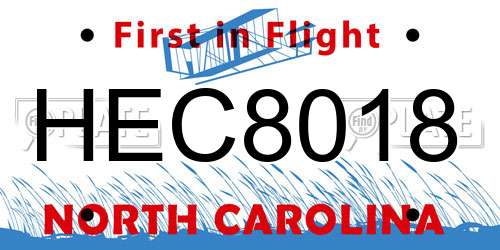 HEC8018 North Carolina License Plate