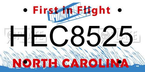 HEC8525 North Carolina License Plate