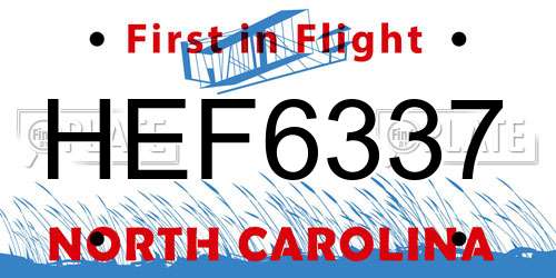 HEF6337 North Carolina License Plate
