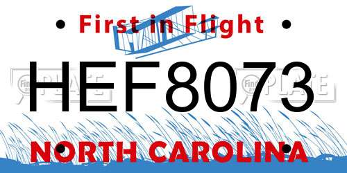 HEF8073 North Carolina License Plate