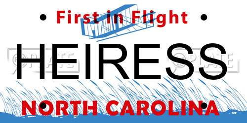 HEIRESS North Carolina License Plate