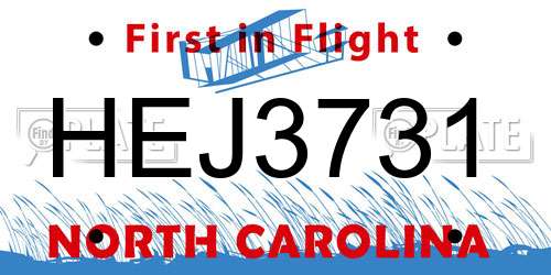 HEJ3731 North Carolina License Plate