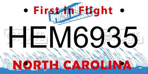 HEM6935 North Carolina License Plate