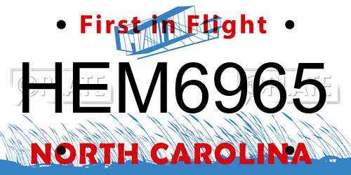 HEM6965 North Carolina License Plate