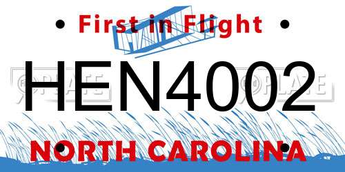 HEN4002 North Carolina License Plate