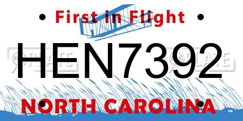 HEN7392 North Carolina License Plate