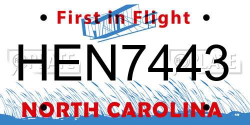 HEN7443 North Carolina License Plate