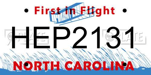 HEP2131 North Carolina License Plate
