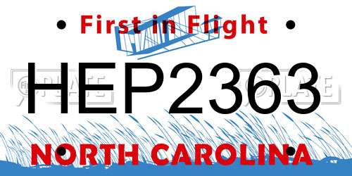 HEP2363 North Carolina License Plate