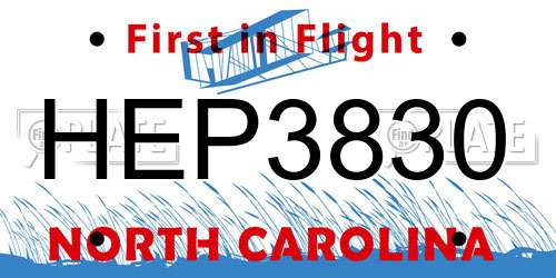HEP3830 North Carolina License Plate
