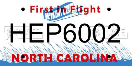 HEP6002 North Carolina License Plate