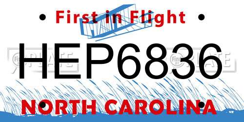 HEP6836 North Carolina License Plate