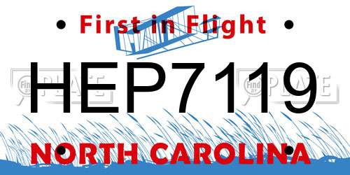 HEP7119 North Carolina License Plate