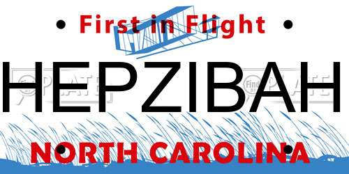 HEPZIBAH North Carolina License Plate
