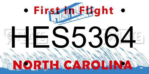 HES5364 North Carolina License Plate
