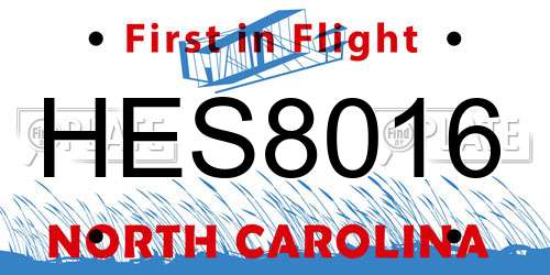 HES8016 North Carolina License Plate