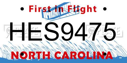 HES9475 North Carolina License Plate