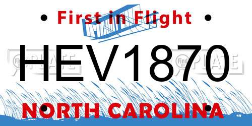 HEV1870 North Carolina License Plate