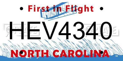 HEV4340 North Carolina License Plate