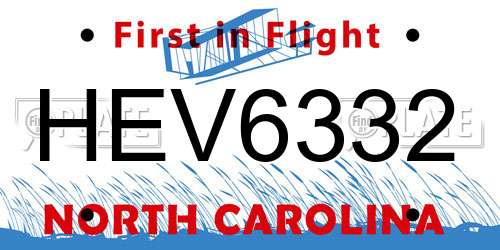 HEV6332 North Carolina License Plate
