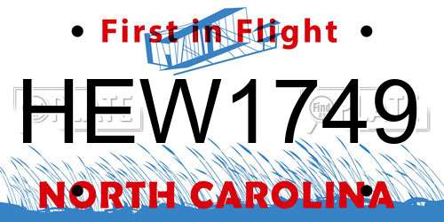 HEW1749 North Carolina License Plate
